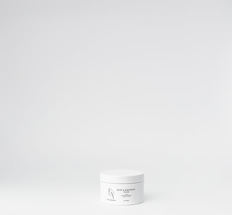 White jar with black label on a white background


